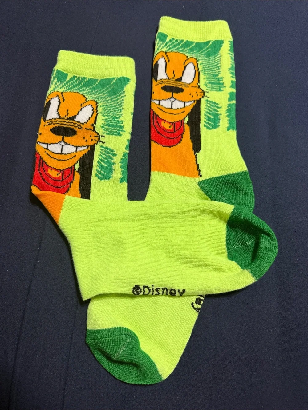 Disney Neon Green Pluto Graphic Crew Socks - Men